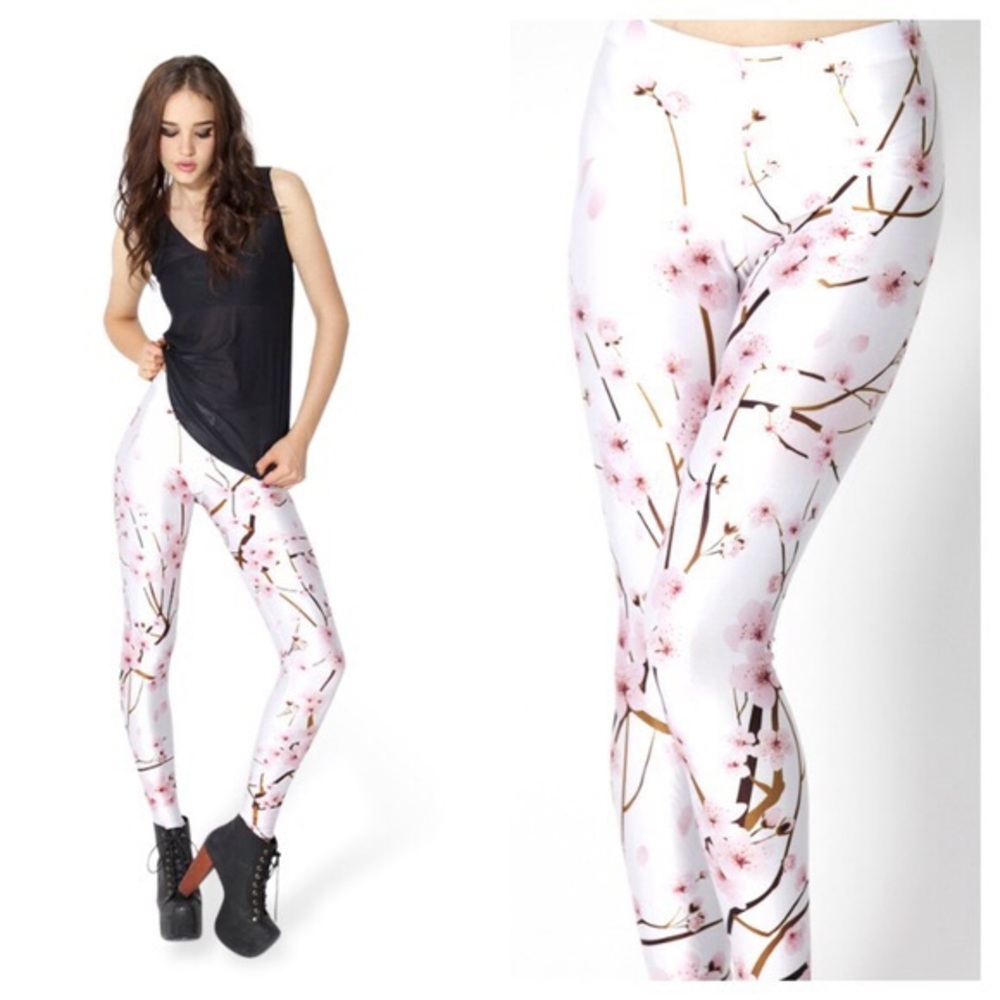 BlackMilk Cherry Blossom White Leggings